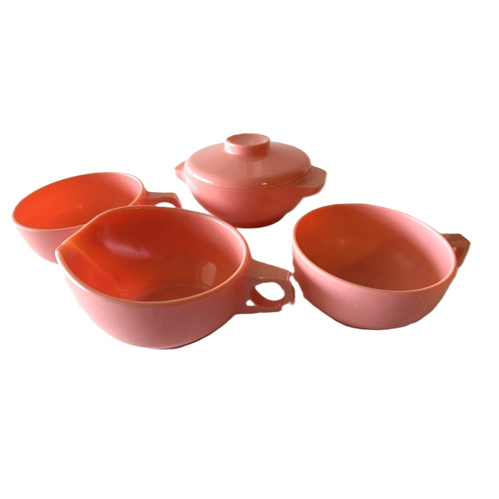 Harmony House Cataline Creamer Sugar Cup Set Pink Vintage MCM Melmac